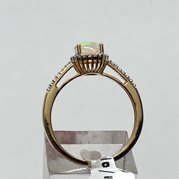 10K Yellow Gold Natural Opal and 0.12ct twt Diamond Halo Ring Size 7 NEW - Picture 10 of 14